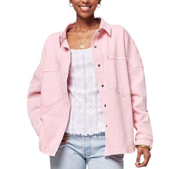 Faherty Sunwashed Overshirt Shacket Jacket Shirt Womens Small Pop Pink Organic - Picture 14 of 14
